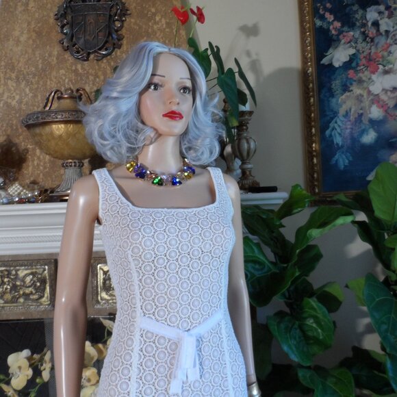 New Moschino CheapandChic White Crotchet Lace w/Pink Underlay SheathDress Size 8 - Picture 6 of 16